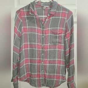 Lucky Brand Gray and Pink Plaid Shirt